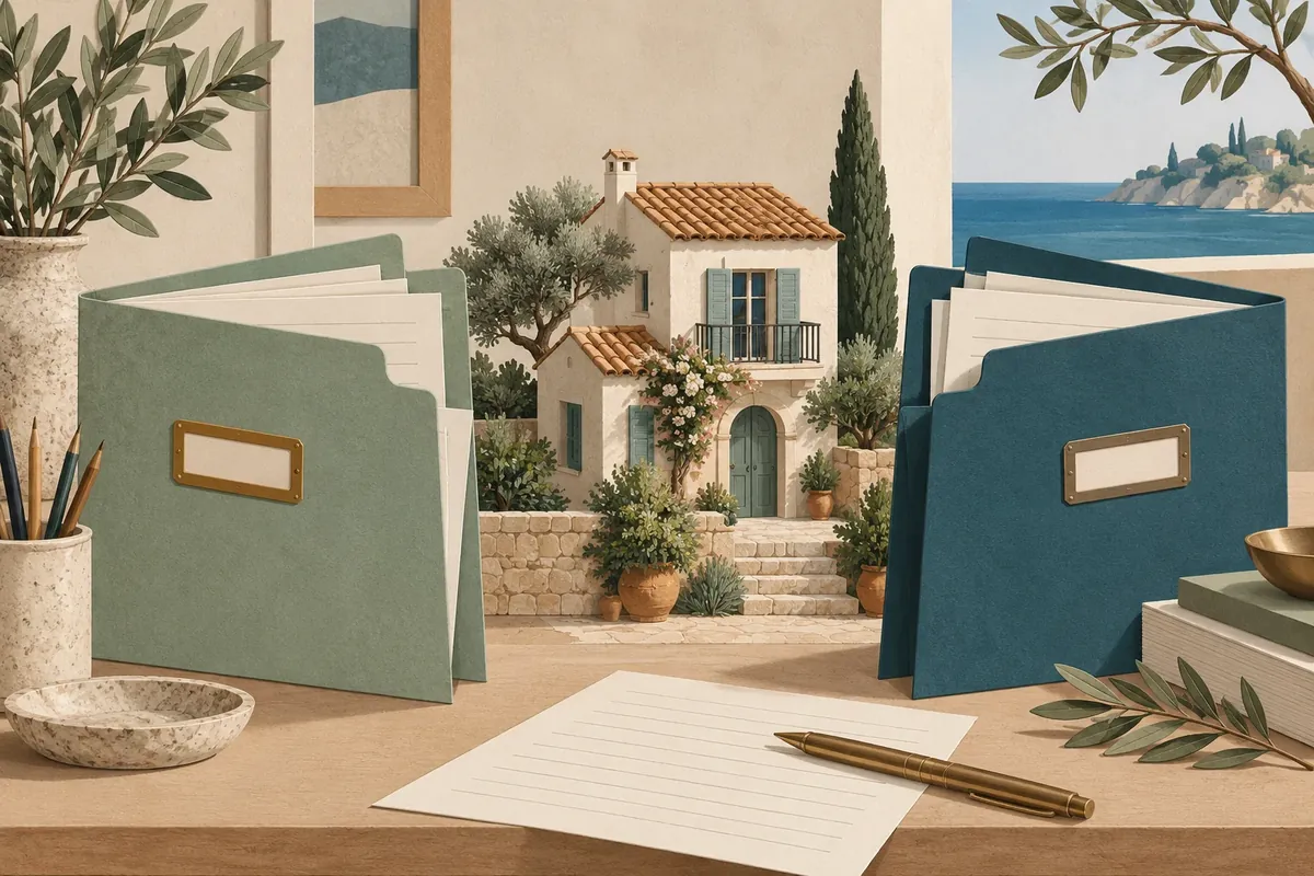 Illustration : dossiers sauge et pétrole autour d’une maison miniature